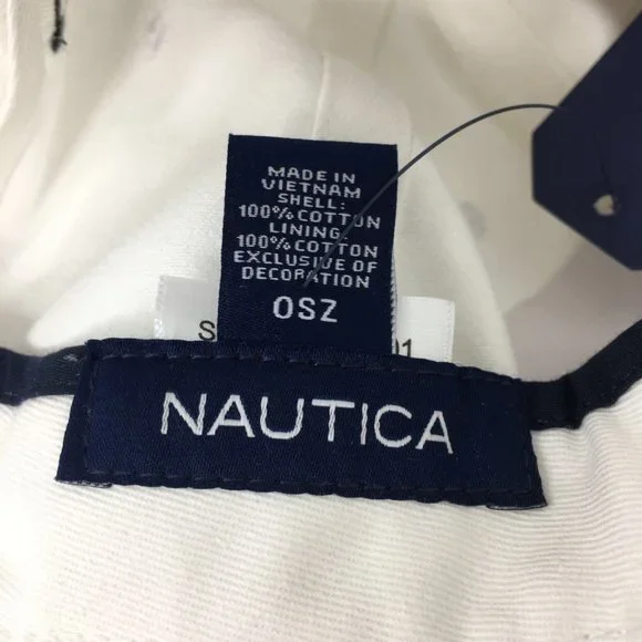 Nautica Mens Baseball Cap White /Dark Navy Strapback 6 Panel Lined Cotton OS New - Picture 8 of 9